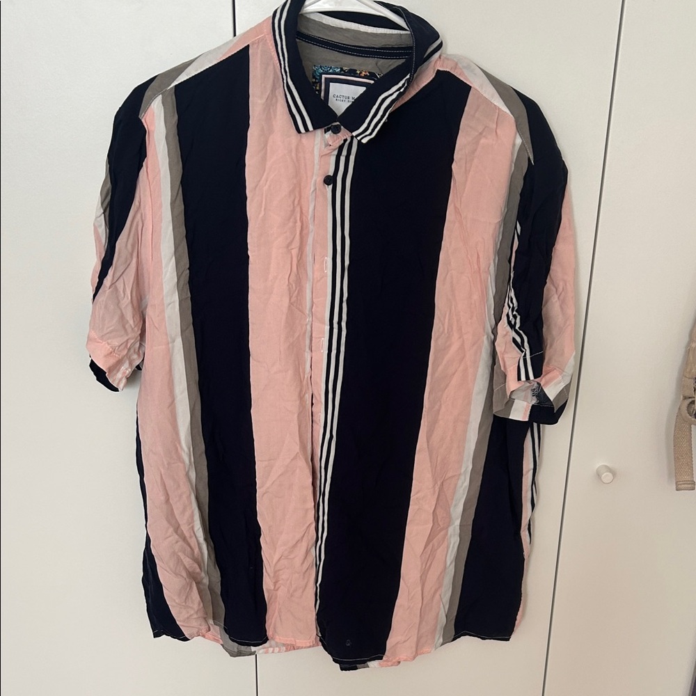 Cactus Man Ricky Singh pink blue white gray button up top